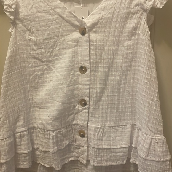 Women’s white button down blouse with ruffled edge. - Picture 2 of 4